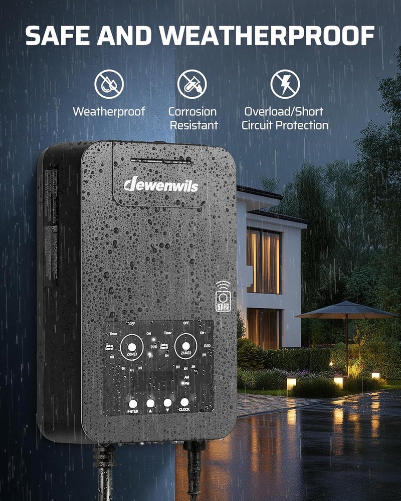 DEWENWILS 300W Low Voltage Landscape Transformer with 2 Zones, 120V AC to 15V DC, Low Voltage Transformer with Remote, Photocell Sensor & Timer, Outdoor Landscape Lighting for Spot Light Steplight - Image 4